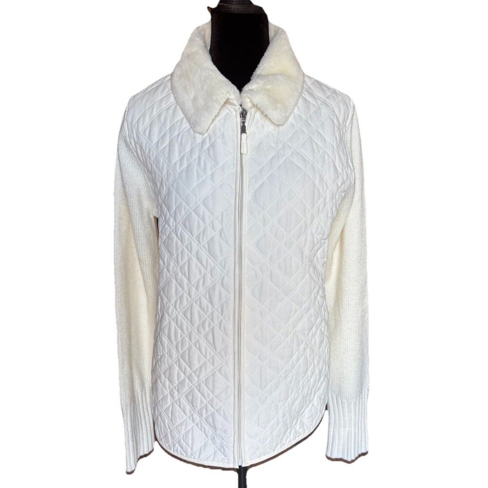 Vintage Effeci White Puffer Sweater Jacket Sz 1x White Jacket With Faux Fur